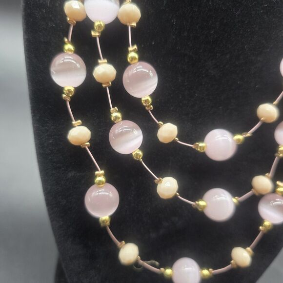 Bijou Brigitte Glass Beaded Necklace Layered 15" Adjustable Boho Pink NEW - Picture 2 of 6